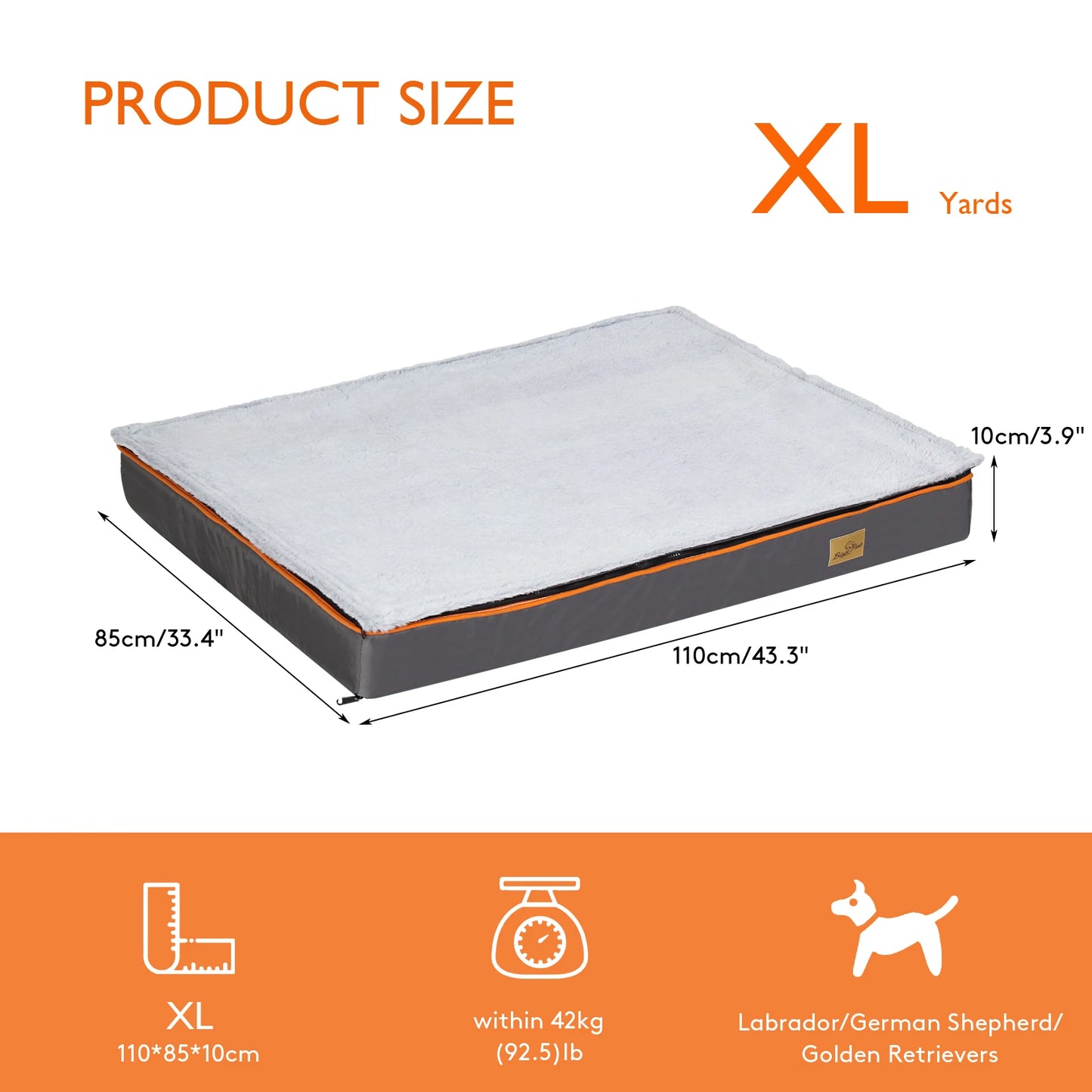 Dog Bed M L XL 2XL 3XL Waterproof Orthopedic Pet Bed Cushion for Indoor Dog Crate Kennels Mat with Washable Cover