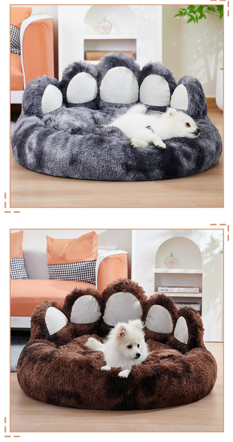 Dog Bed Bear Paw Dog Beds for Small Medium Dogs Cute Dog Cozy Soft Long Plush Round Pet Sofa Bed Cat Bed Cama Para Perro