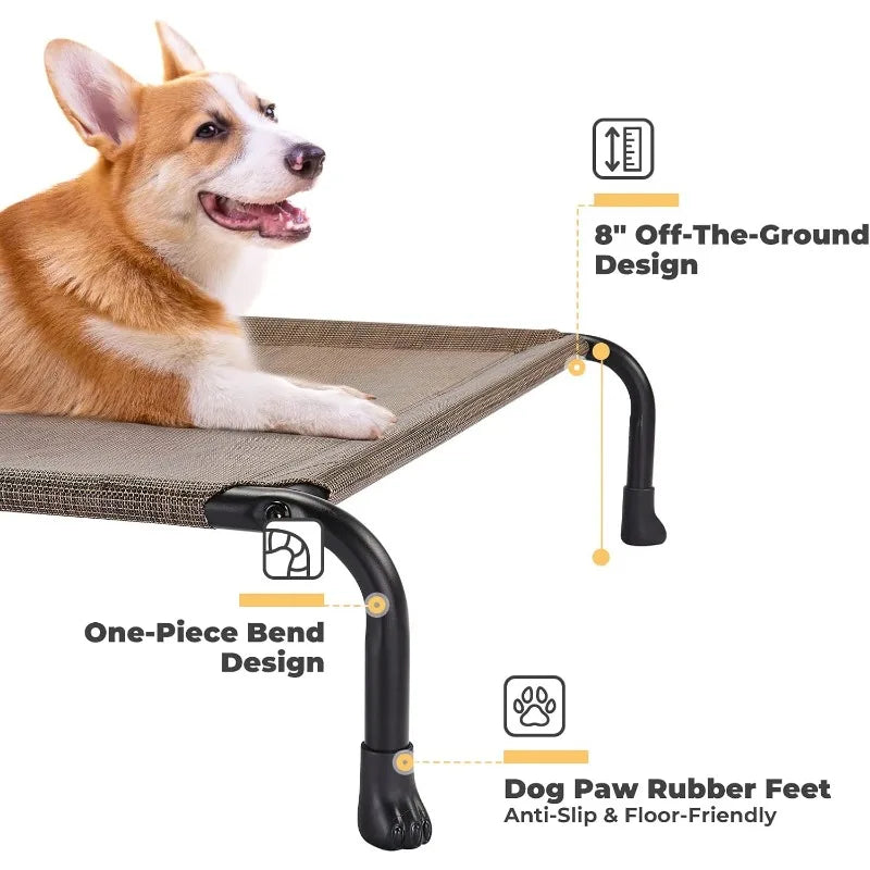 Elevated Raised Dog Bed, Cooling Outdoor Dog Cots Beds for Large Dogs, Pet Hammock Bed with No-slip Feet, Frame with Washable