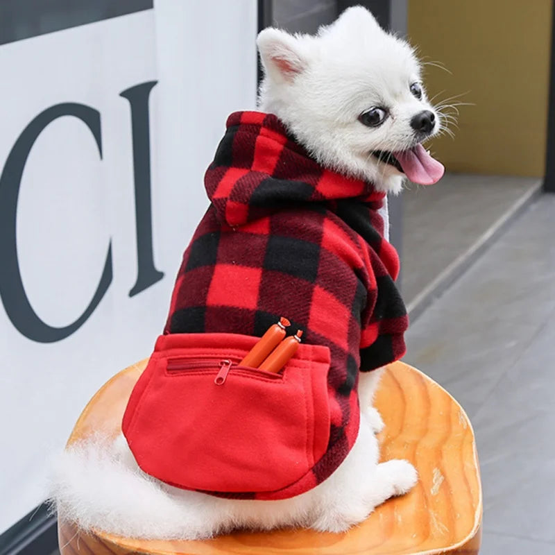 Dog Classic Plaid Hoodie Pet Comfortable Windproof for Small Medium Dog Cats Autumn Winter Dog Clothes