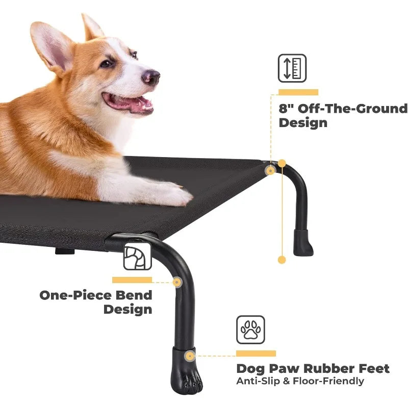 Elevated Raised Dog Bed, Cooling Outdoor Dog Cots Beds for Large Dogs, Pet Hammock Bed with No-slip Feet, Frame with Washable