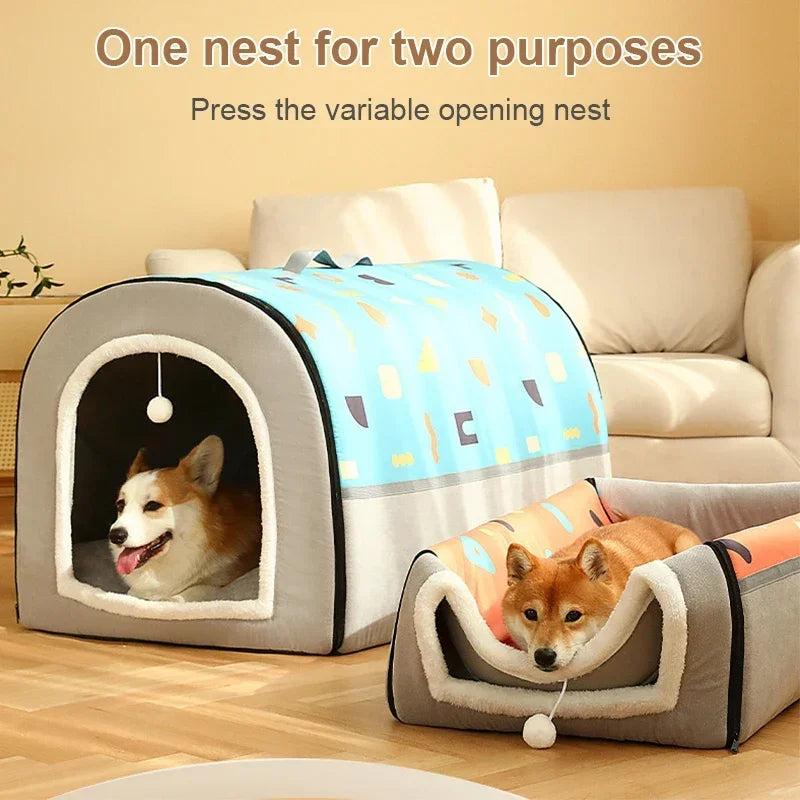 Warm Winter Cat Dog Bed Mat Deep Sleep Tent Cozy Geometric House Nest Removable Washable for Medium Large Dogs Pet Supplies