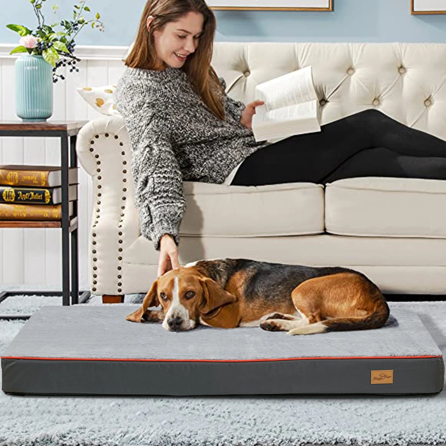 Large Orthopedic Dog Bed Kennel Memory Foam Waterproof Pet Bed with Removable Washable Cover Nonskid Bottom Joint Relief