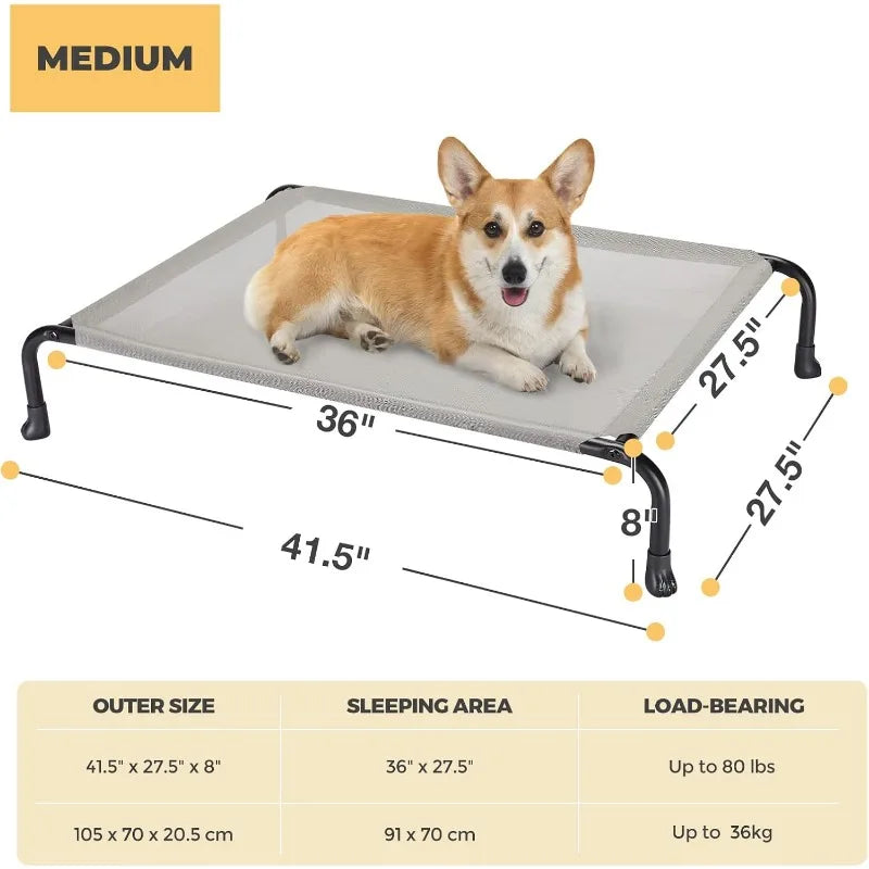 Elevated Raised Dog Bed, Cooling Outdoor Dog Cots Beds for Large Dogs, Pet Hammock Bed with No-slip Feet, Frame with Washable