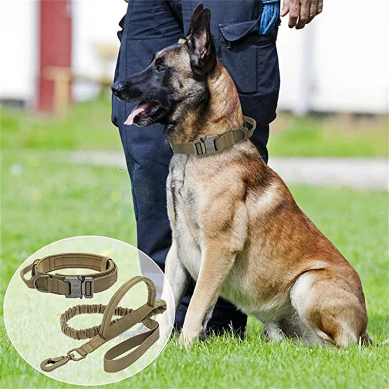 Durable Tactical Dog Collar Leash Set Adjustable Military Pet Collar Leash Medium Large Dog German Shepherd Training Accessories