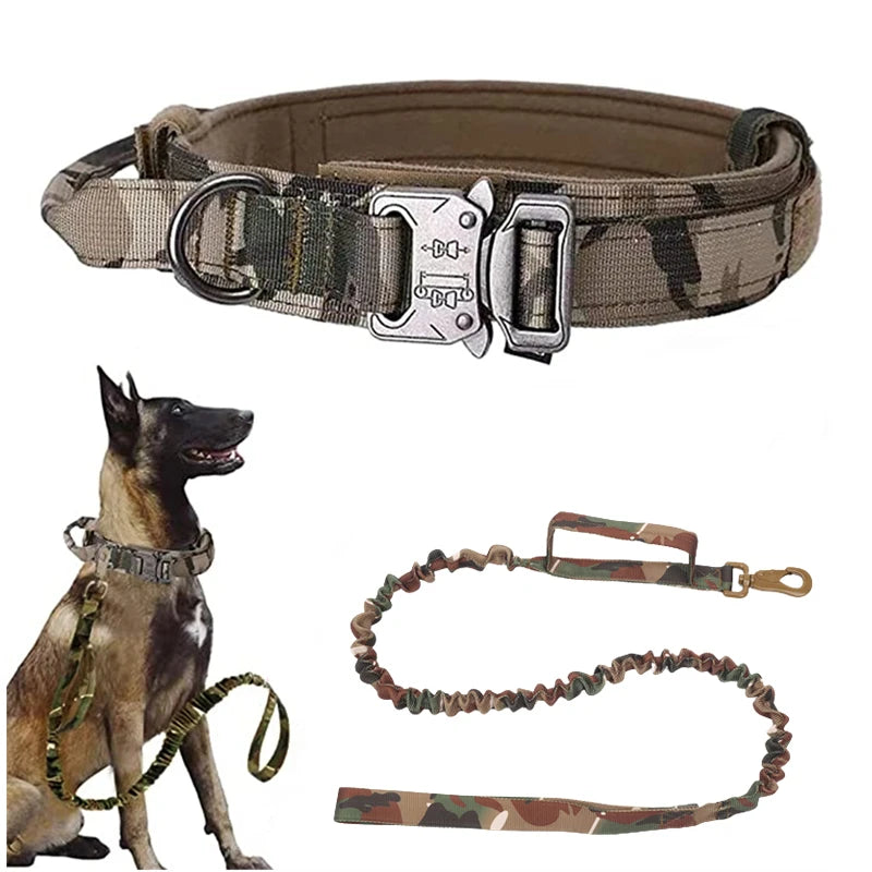 Durable Tactical Dog Collar Leash Set Adjustable Military Pet Collar Leash Medium Large Dog German Shepherd Training Accessories