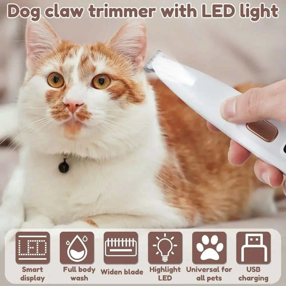 New Dog Paw Trimmer with LED Light Fully Waterproof Pet Hair Trimmer with LED Display Dog Clippers for Grooming 18mm Widen