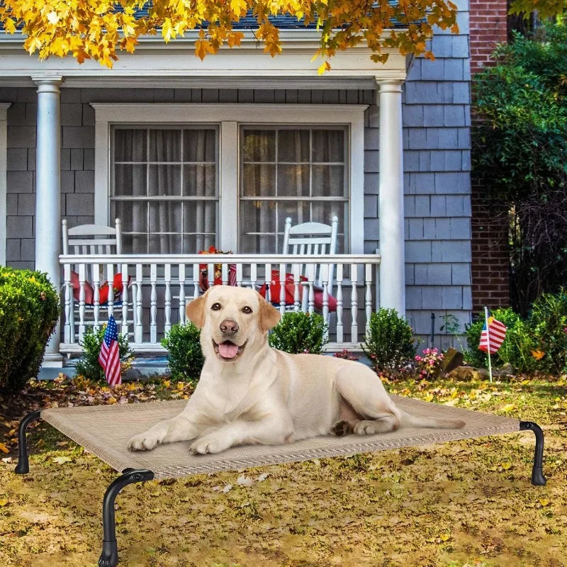 Elevated Raised Dog Bed, Cooling Outdoor Dog Cots Beds for Large Dogs, Pet Hammock Bed with No-slip Feet, Frame with Washable