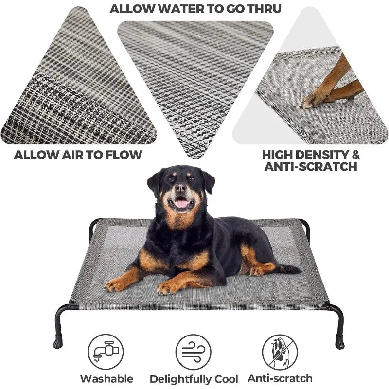 Elevated Raised Dog Bed, Cooling Outdoor Dog Cots Beds for Large Dogs, Pet Hammock Bed with No-slip Feet, Frame with Washable