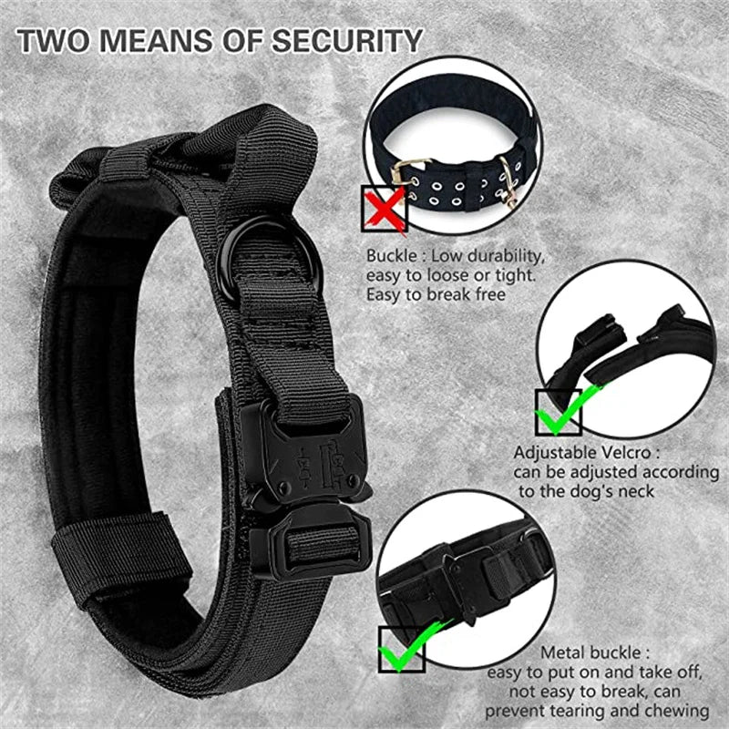 Durable Tactical Dog Collar Leash Set Adjustable Military Pet Collar Leash Medium Large Dog German Shepherd Training Accessories