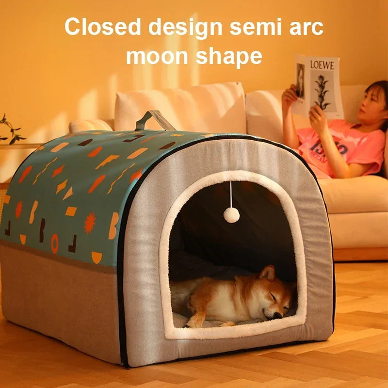 Warm Winter Cat Dog Bed Mat Deep Sleep Tent Cozy Geometric House Nest Removable Washable for Medium Large Dogs Pet Supplies