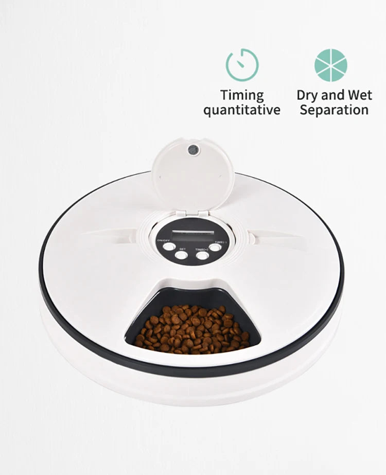 High Quality Fashion Design Microchip Pet Feeder 6 Separated Meal Trays Electric Cat Dog Food Bowl Automatic Pet Bowls & Feeders