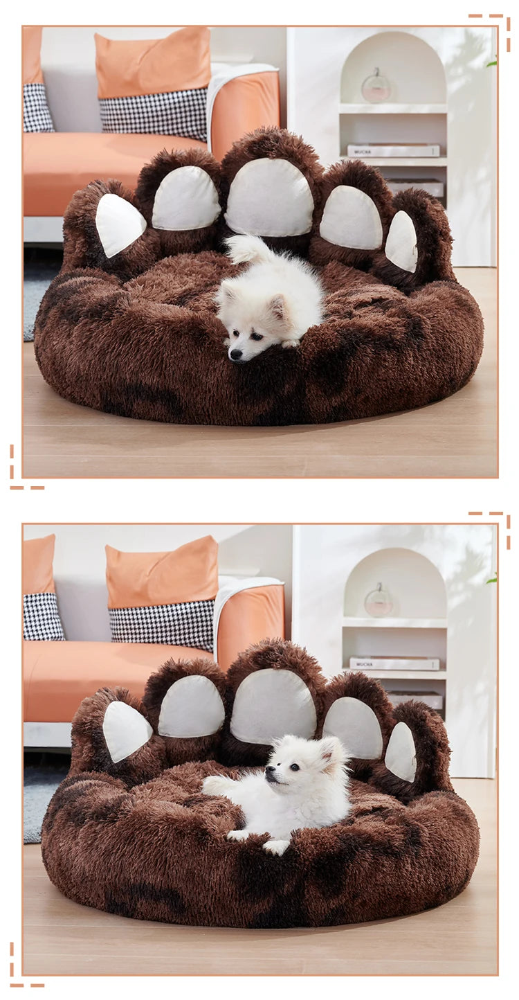 Dog Bed Bear Paw Dog Beds for Small Medium Dogs Cute Dog Cozy Soft Long Plush Round Pet Sofa Bed Cat Bed Cama Para Perro