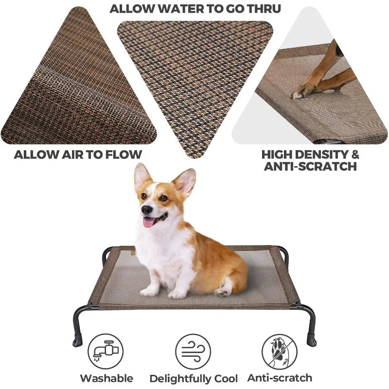 Elevated Raised Dog Bed, Cooling Outdoor Dog Cots Beds for Large Dogs, Pet Hammock Bed with No-slip Feet, Frame with Washable