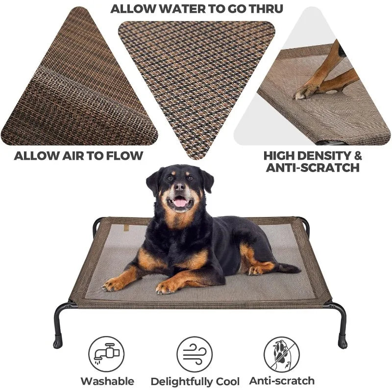 Elevated Raised Dog Bed, Cooling Outdoor Dog Cots Beds for Large Dogs, Pet Hammock Bed with No-slip Feet, Frame with Washable