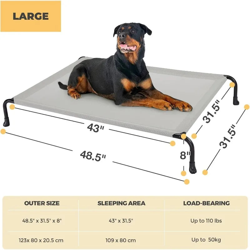 Elevated Raised Dog Bed, Cooling Outdoor Dog Cots Beds for Large Dogs, Pet Hammock Bed with No-slip Feet, Frame with Washable