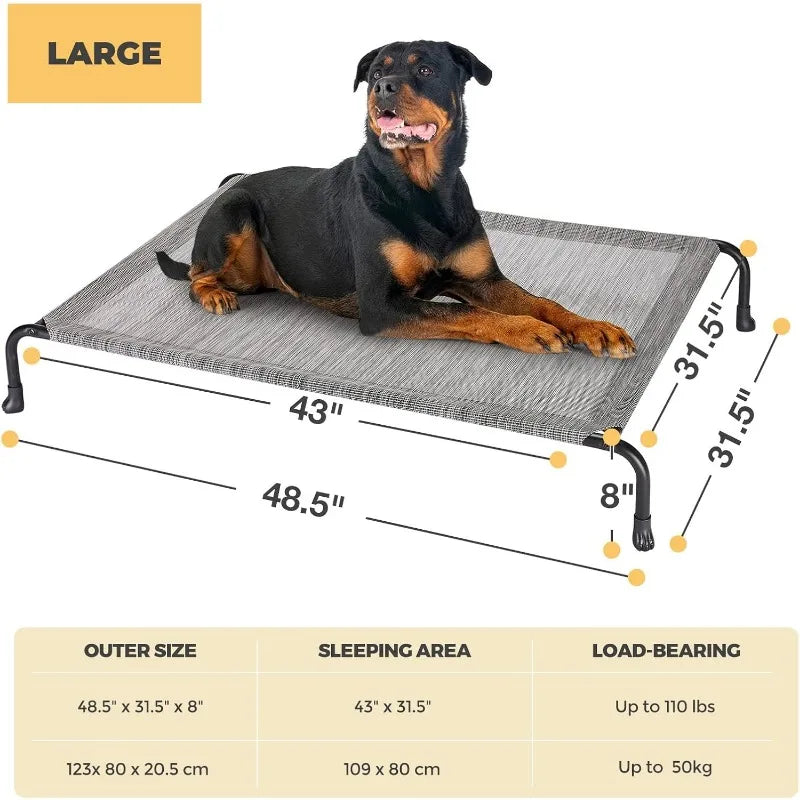 Elevated Raised Dog Bed, Cooling Outdoor Dog Cots Beds for Large Dogs, Pet Hammock Bed with No-slip Feet, Frame with Washable