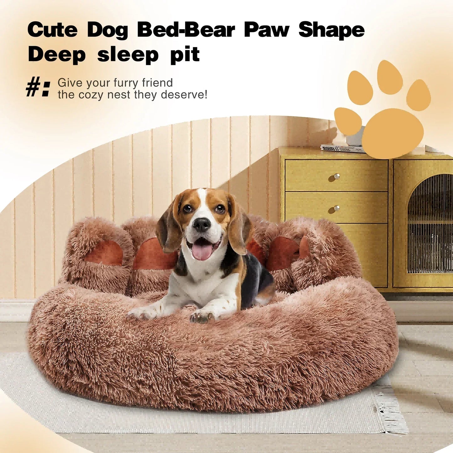 Dog Bed Bear Paw Dog Beds for Small Medium Dogs Cute Dog Cozy Soft Long Plush Round Pet Sofa Bed Cat Bed Cama Para Perro