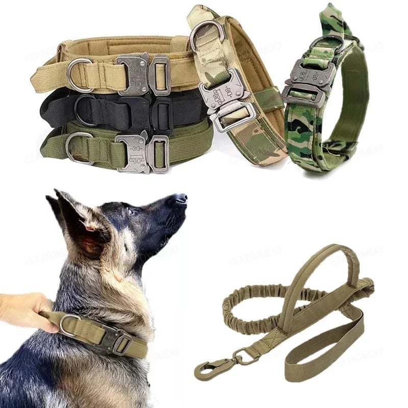 Pet Tactical Dog Collar And Leash Military Adjustable Duarable Nylon Leashs For Medium Large German Shepard Training Accessories