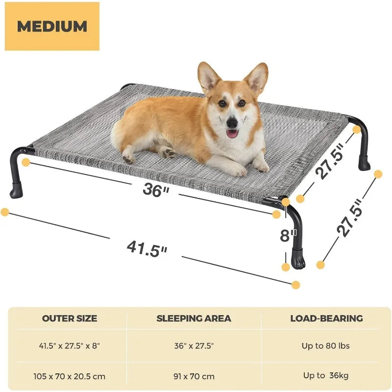 Elevated Raised Dog Bed, Cooling Outdoor Dog Cots Beds for Large Dogs, Pet Hammock Bed with No-slip Feet, Frame with Washable