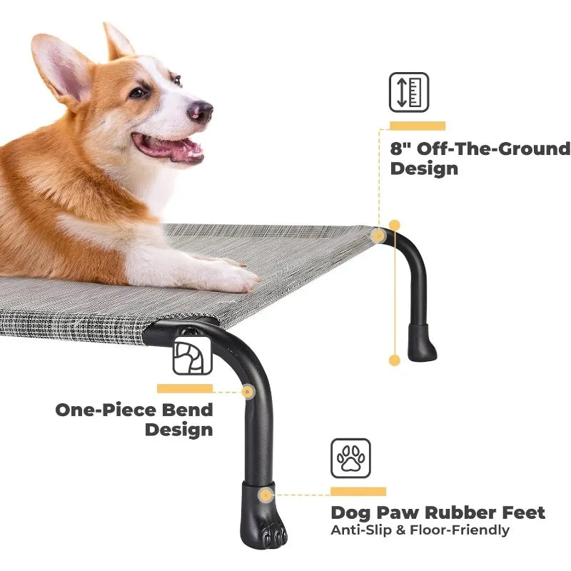 Elevated Raised Dog Bed, Cooling Outdoor Dog Cots Beds for Large Dogs, Pet Hammock Bed with No-slip Feet, Frame with Washable