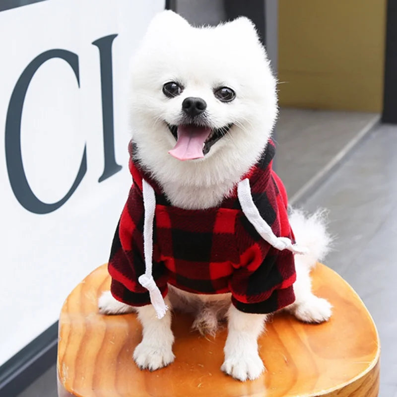 Dog Classic Plaid Hoodie Pet Comfortable Windproof for Small Medium Dog Cats Autumn Winter Dog Clothes