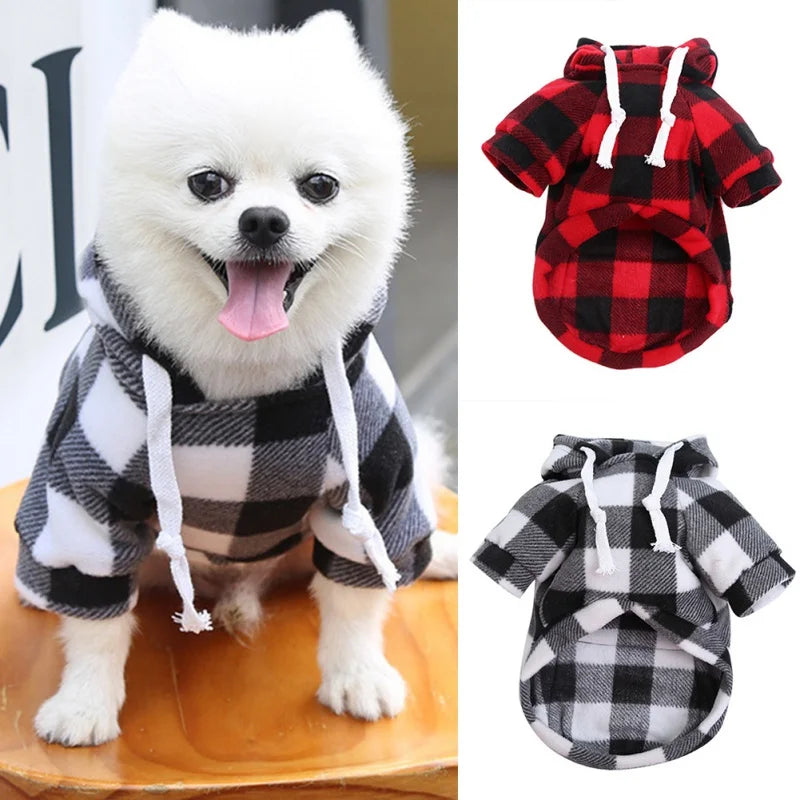 Dog Classic Plaid Hoodie Pet Comfortable Windproof for Small Medium Dog Cats Autumn Winter Dog Clothes