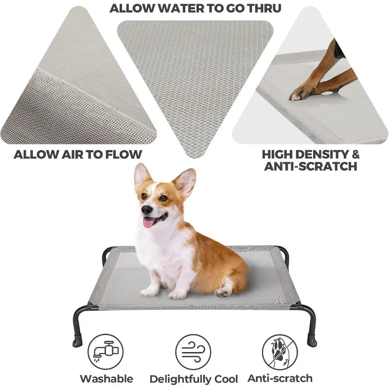 Elevated Raised Dog Bed, Cooling Outdoor Dog Cots Beds for Large Dogs, Pet Hammock Bed with No-slip Feet, Frame with Washable