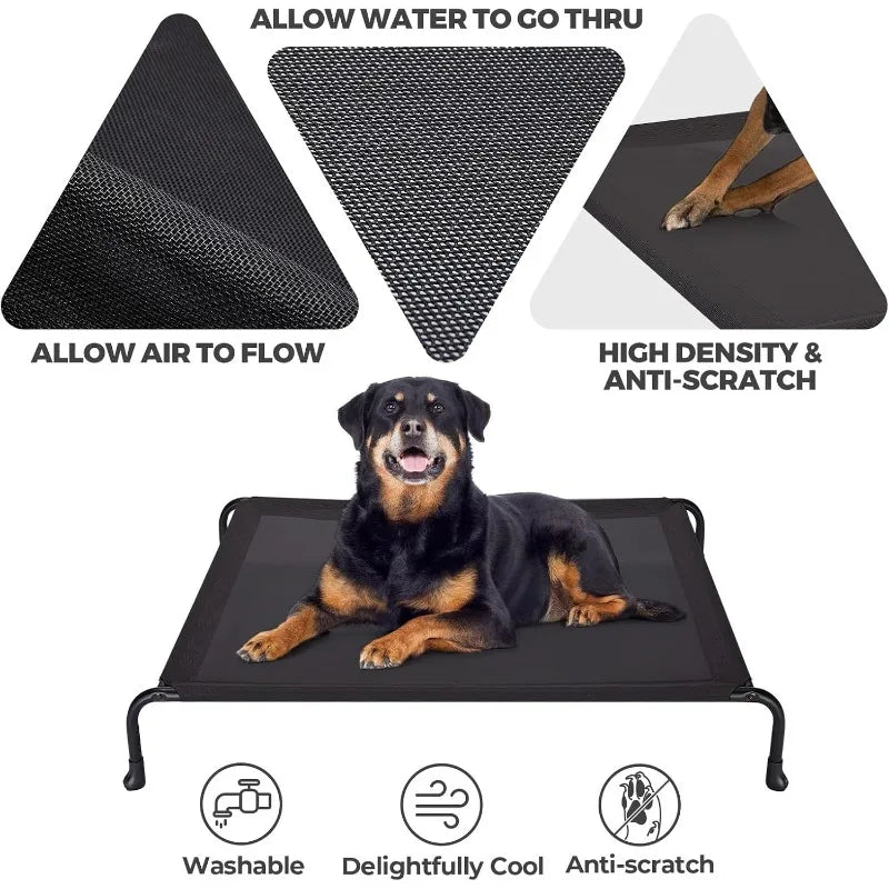 Elevated Raised Dog Bed, Cooling Outdoor Dog Cots Beds for Large Dogs, Pet Hammock Bed with No-slip Feet, Frame with Washable