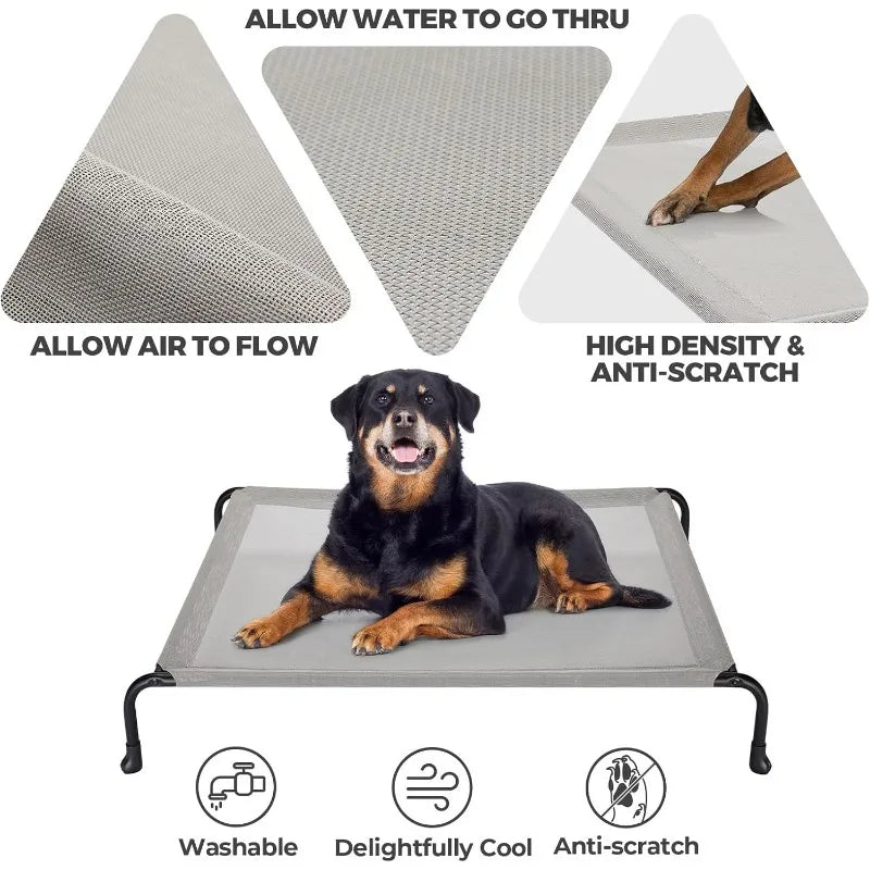 Elevated Raised Dog Bed, Cooling Outdoor Dog Cots Beds for Large Dogs, Pet Hammock Bed with No-slip Feet, Frame with Washable