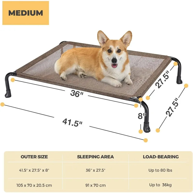 Elevated Raised Dog Bed, Cooling Outdoor Dog Cots Beds for Large Dogs, Pet Hammock Bed with No-slip Feet, Frame with Washable