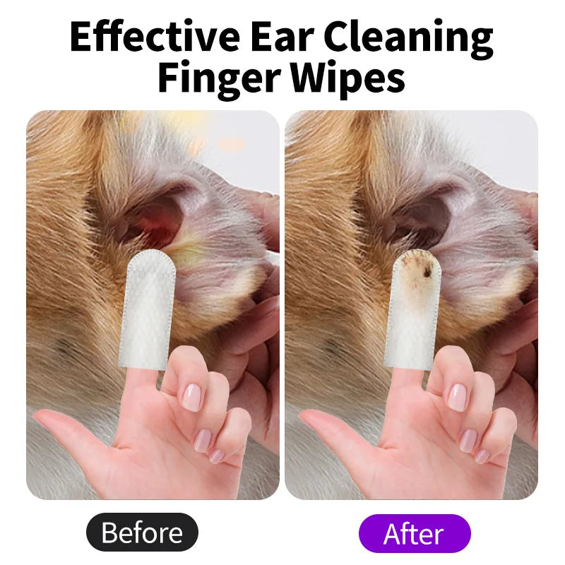 Pet products, pet ear cleaning wipes, ear care finger covers, ear mite removal, cat and dog ear cleaning