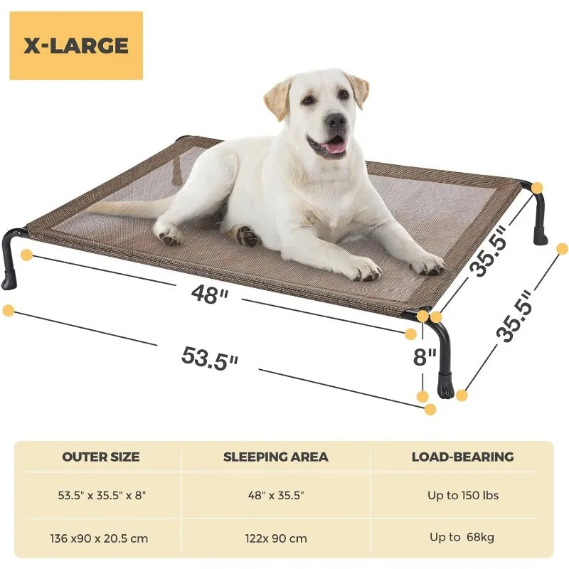 Elevated Raised Dog Bed, Cooling Outdoor Dog Cots Beds for Large Dogs, Pet Hammock Bed with No-slip Feet, Frame with Washable