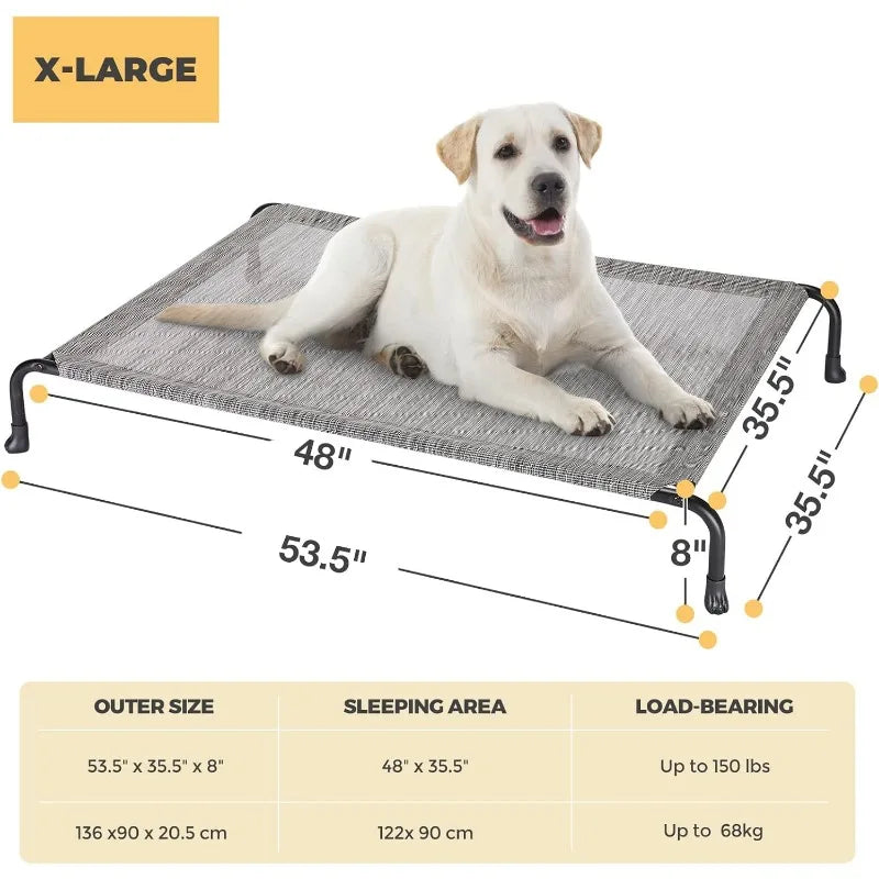 Elevated Raised Dog Bed, Cooling Outdoor Dog Cots Beds for Large Dogs, Pet Hammock Bed with No-slip Feet, Frame with Washable