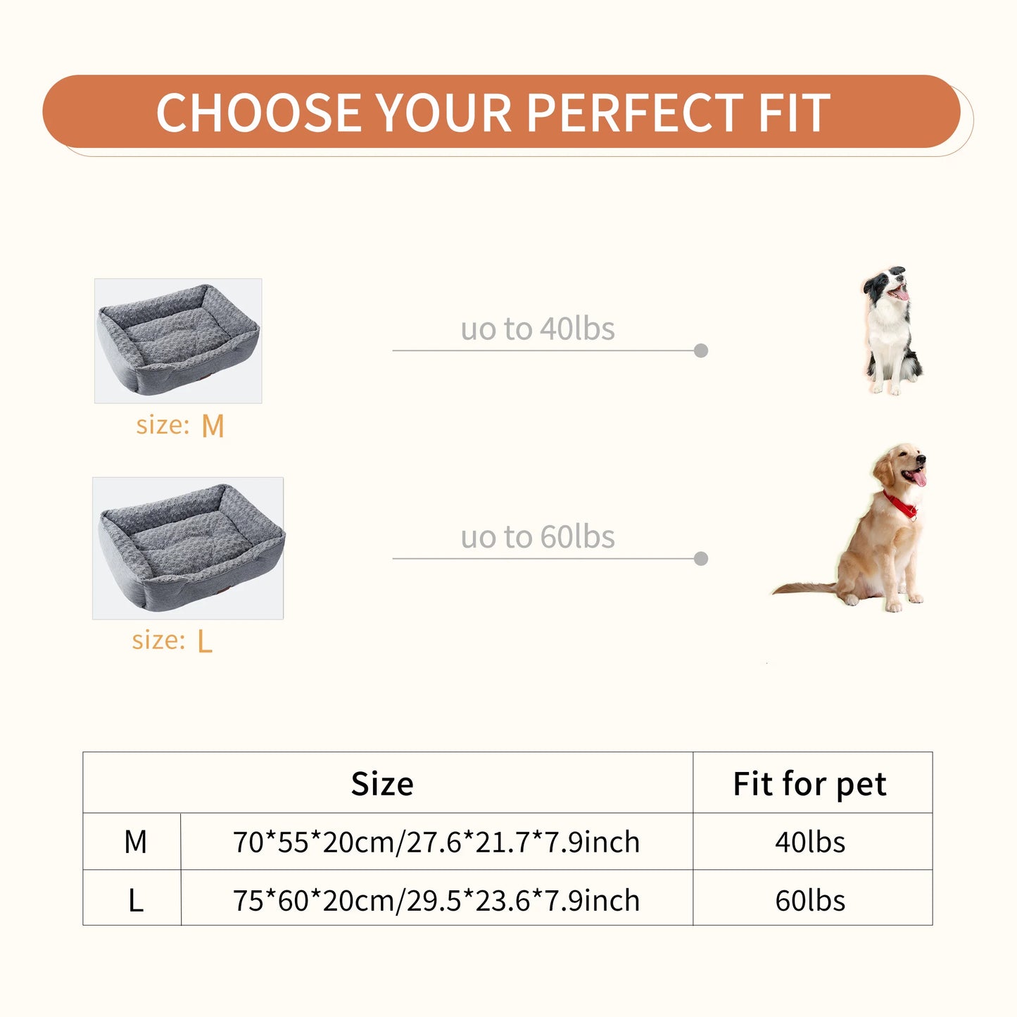 Dog Bed for Large Medium Small Dogs Thickened Filled Rectangle Dog Bed Orthopedic Calming Down Deep Sleeping Dog Sofa Bed