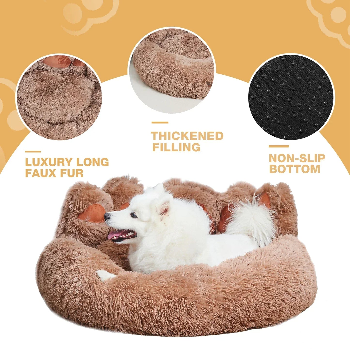 Dog Bed Bear Paw Dog Beds for Small Medium Dogs Cute Dog Cozy Soft Long Plush Round Pet Sofa Bed Cat Bed Cama Para Perro