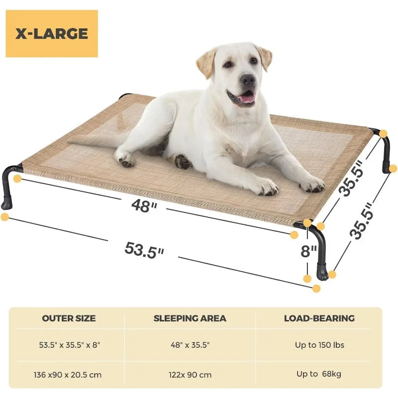 Elevated Raised Dog Bed, Cooling Outdoor Dog Cots Beds for Large Dogs, Pet Hammock Bed with No-slip Feet, Frame with Washable