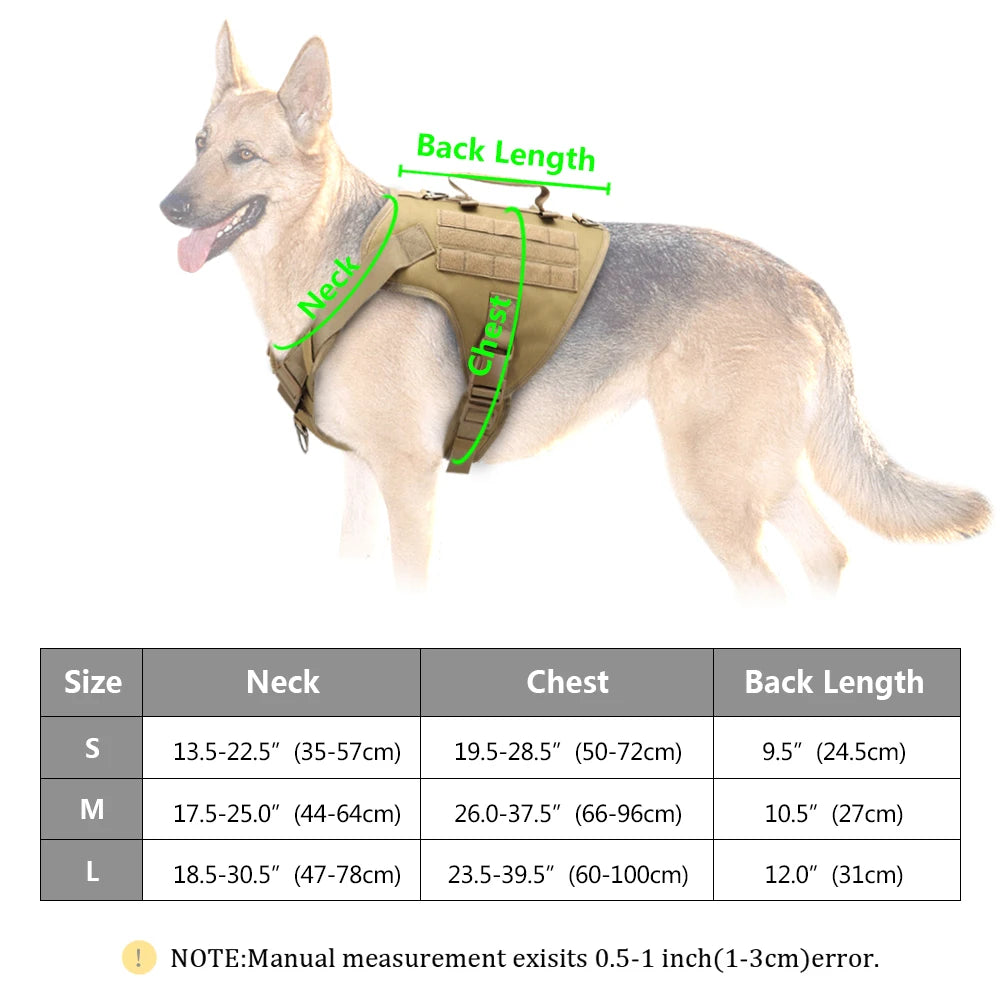 Nylon Tactical Dog Harness Collar Leash No Pull Military Pet Harness Vest For Medium Large Dogs Training Molle Harness Pouches