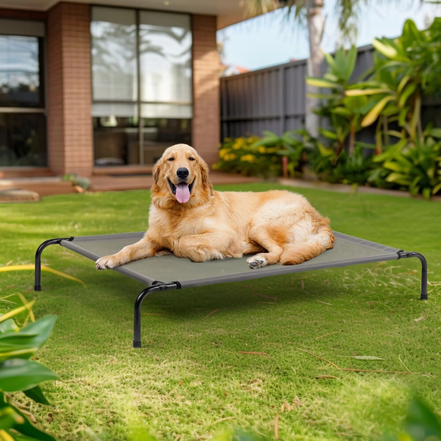 US 50" Cooling Elevated Dog Bed w/ Metal Frame Indoor Outdoor Pet Hammock Bed Cot