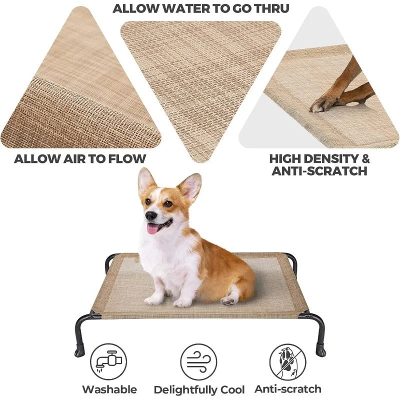 Elevated Raised Dog Bed, Cooling Outdoor Dog Cots Beds for Large Dogs, Pet Hammock Bed with No-slip Feet, Frame with Washable