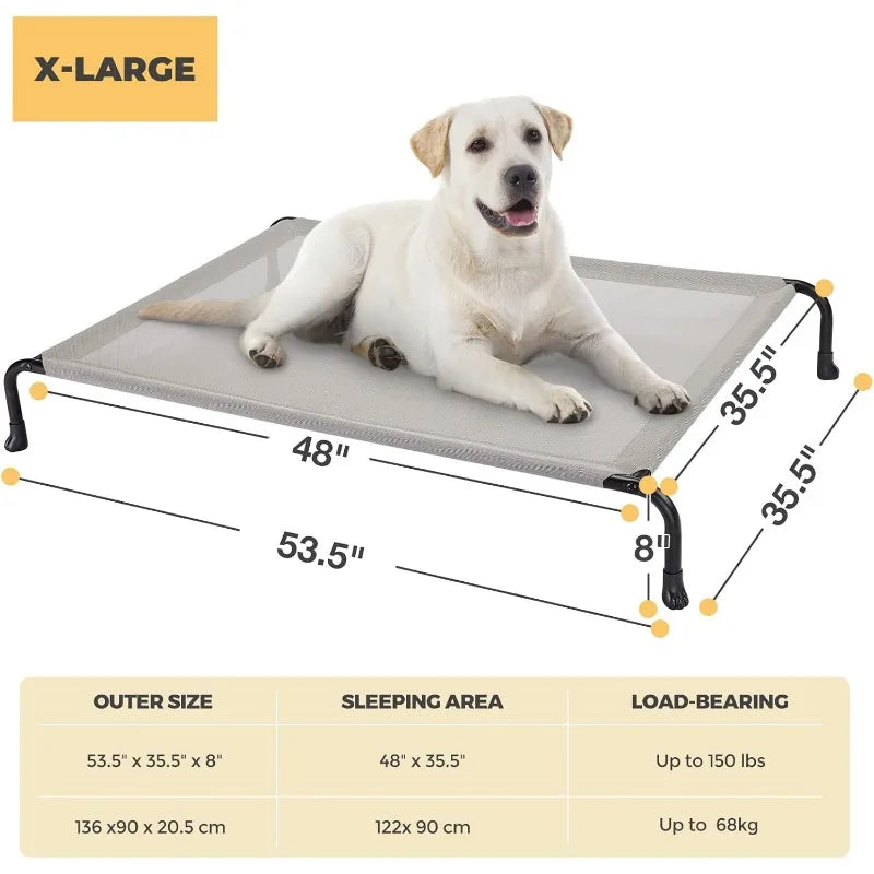 Elevated Raised Dog Bed, Cooling Outdoor Dog Cots Beds for Large Dogs, Pet Hammock Bed with No-slip Feet, Frame with Washable