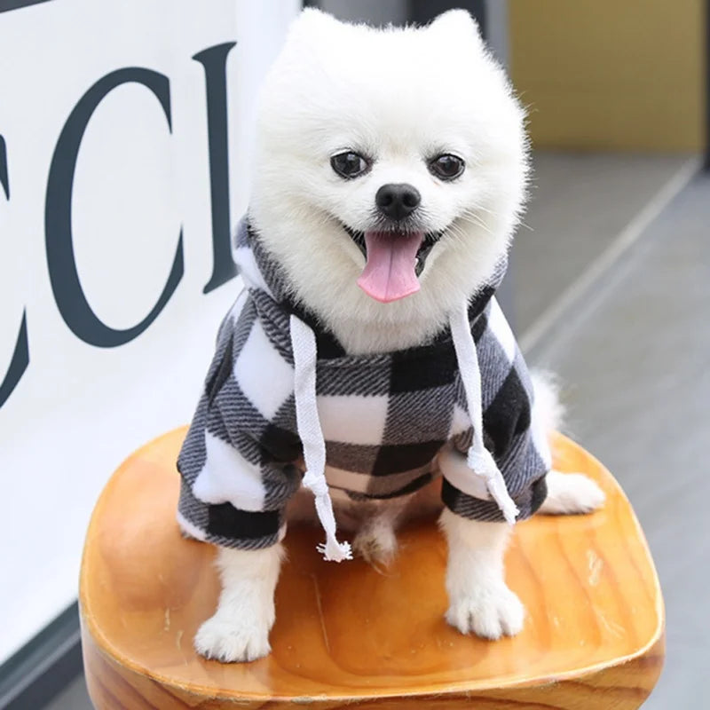 Dog Classic Plaid Hoodie Pet Comfortable Windproof for Small Medium Dog Cats Autumn Winter Dog Clothes